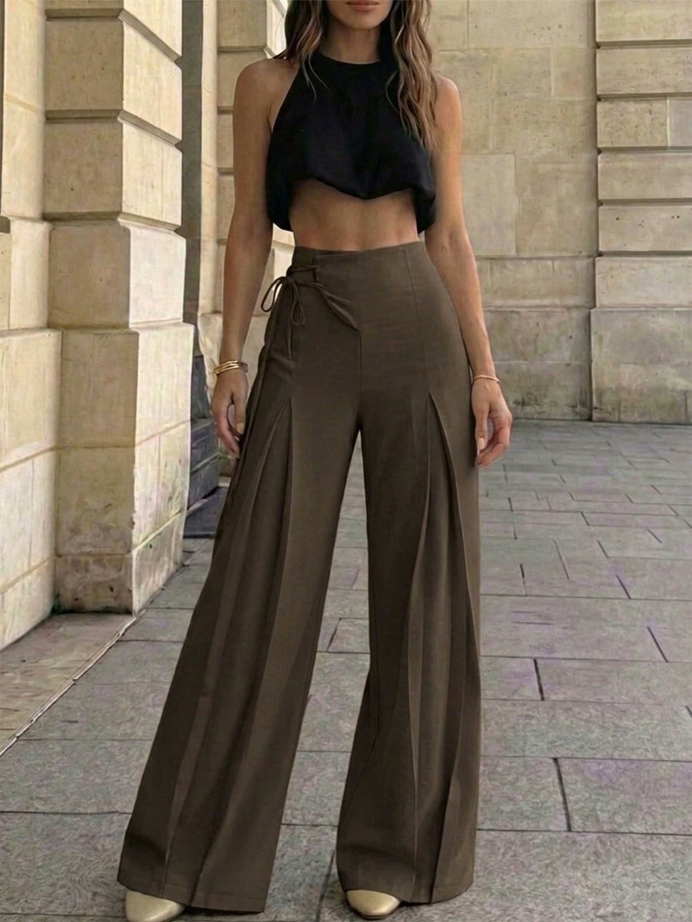 Women's High-Waist Wide-Leg Pants – Elegant Tie-Back Ankle Length Summer Trousers🔥BUY 3 FOR $20.99 | BEST VALUE: 6 FOR ONLY $24.99