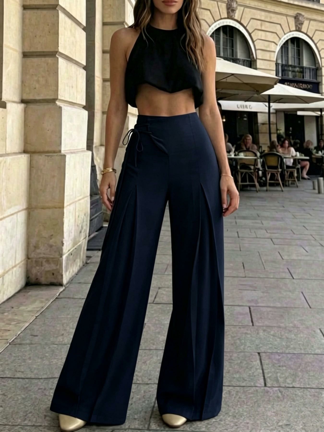 Women's High-Waist Wide-Leg Pants – Elegant Tie-Back Ankle Length Summer Trousers🔥BUY 3 FOR $20.99 | BEST VALUE: 6 FOR ONLY $24.99