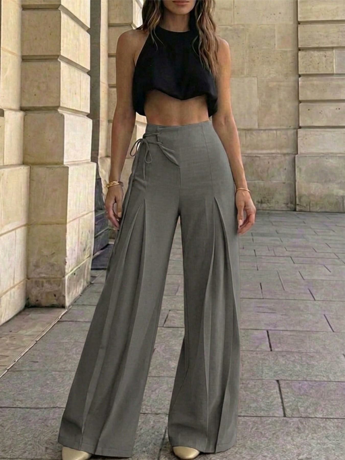 Women's High-Waist Wide-Leg Pants – Elegant Tie-Back Ankle Length Summer Trousers🔥BUY 3 FOR $20.99 | BEST VALUE: 6 FOR ONLY $24.99