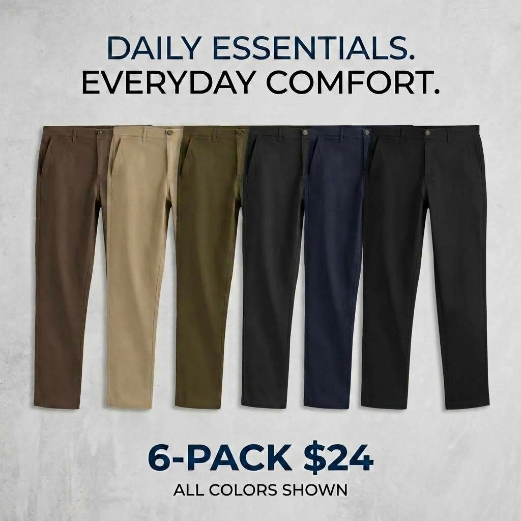 Men's Stretch Chino Pants – Slim-Straight Fit, Buttery-Soft Garment-Dyed Cotton with Hidden Elastic Waistband🔥BUY 3 FOR $20.99 | BEST VALUE: 6 FOR ONLY $24.99