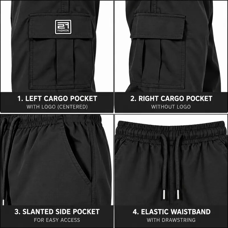 Men's 6-Pack Loose Fit Cargo Pants – Elastic Waist Solid Color Work & Outdoor Trousers🔥BUY 6 FOR $24.00| BEST VALUE: 6 FOR ONLY $24.00