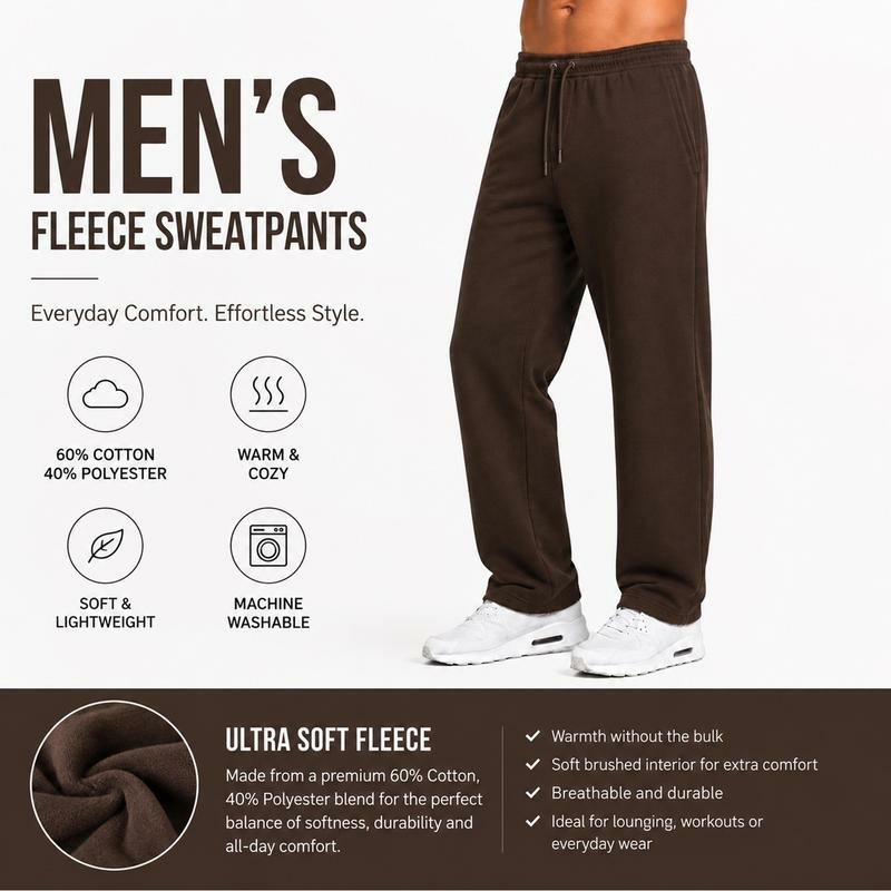 Men's 5-Pack Tech Fleece Performance Sweatpants – Open Bottom, Regular Fit with Pockets🔥BUY 5 FOR $23.99 | BEST VALUE: 5 FOR ONLY $23.99