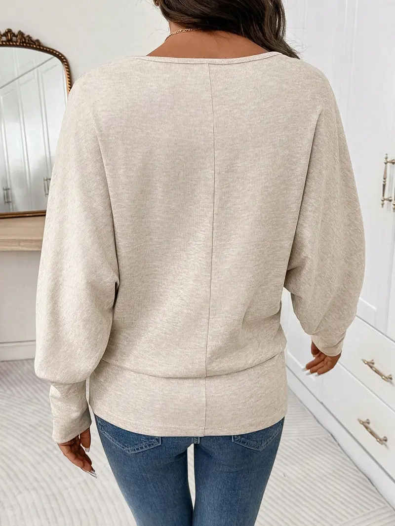 Women's Casual Versatile Loose Round Neck  Soft  Batwing Sleeve Long Sleeve T-Shirt, Elegant,Comfortable and Stylish Top for Daily Wear