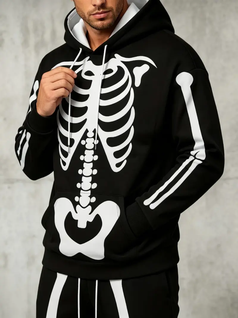 Men's Halloween Skeleton Print Hoodie and Pants Set, Party Cosplay, Casual Outdoor Sports Wear, Two-Piece Men's Clothing Men's Halloween Skeleton Print Hoodie and Pants Set, Party Cosplay, Casual Outdoor Sports Wear, Two-Piece Men's Clothing