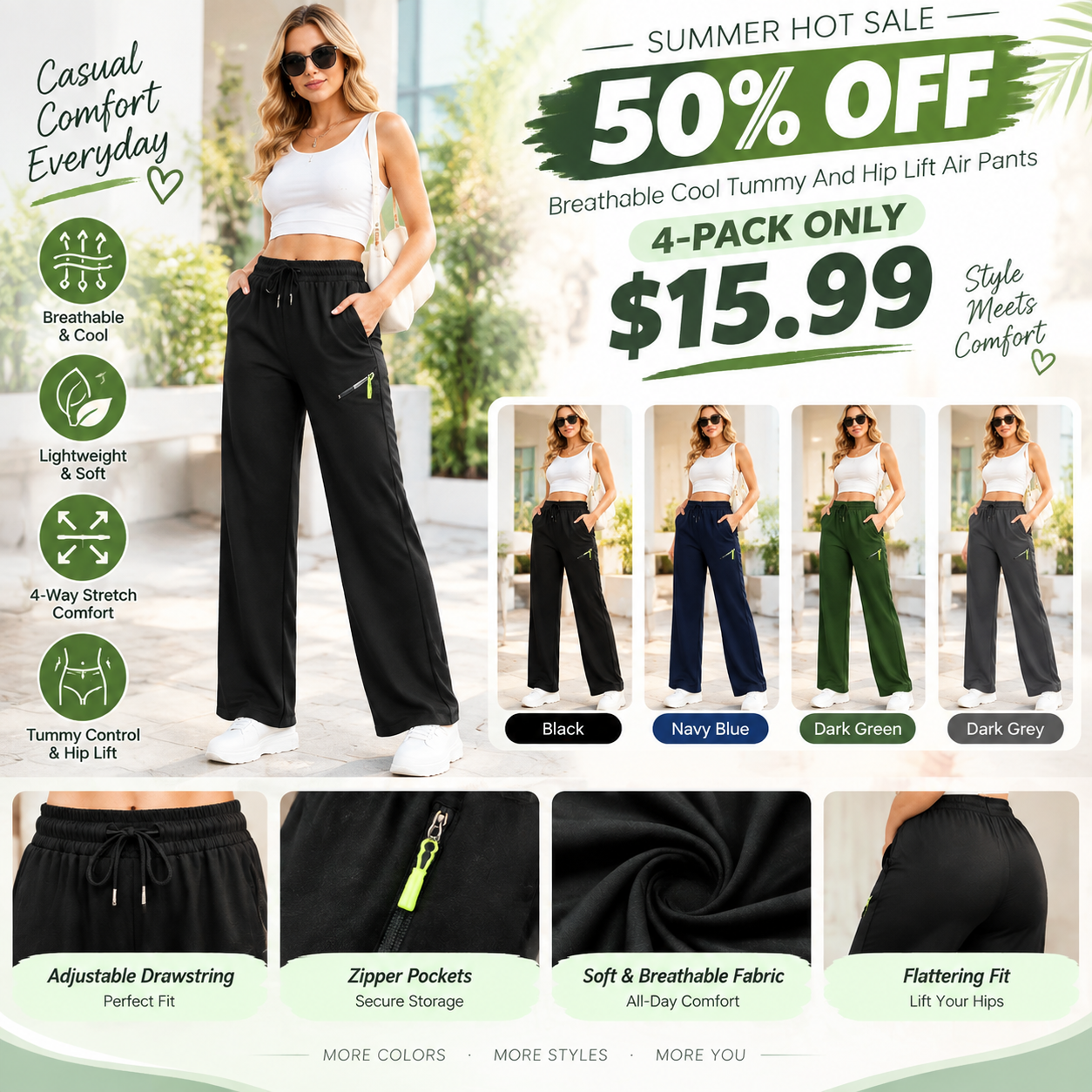 👖 Women’s Straight-Leg Cargo Trousers – Elastic Waist, 6-Pocket Casual Pants 🔥 BUY 4 FOR $15.99 | BEST VALUE: 4 FOR ONLY $15.99 ✨