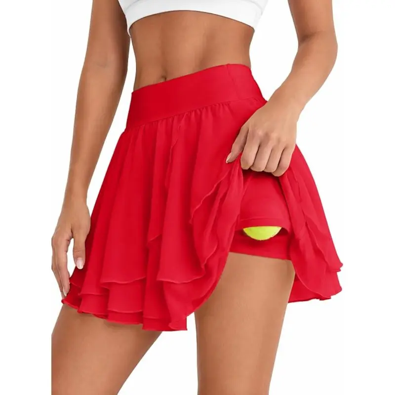 🔥6 items for just $23.99. Aoysky Women's Tiered Ruffled Mesh Tennis/Golf Skort, Athletic Above the Knee Style for Workouts/Dance with Built-in Shorts, Hang Dry