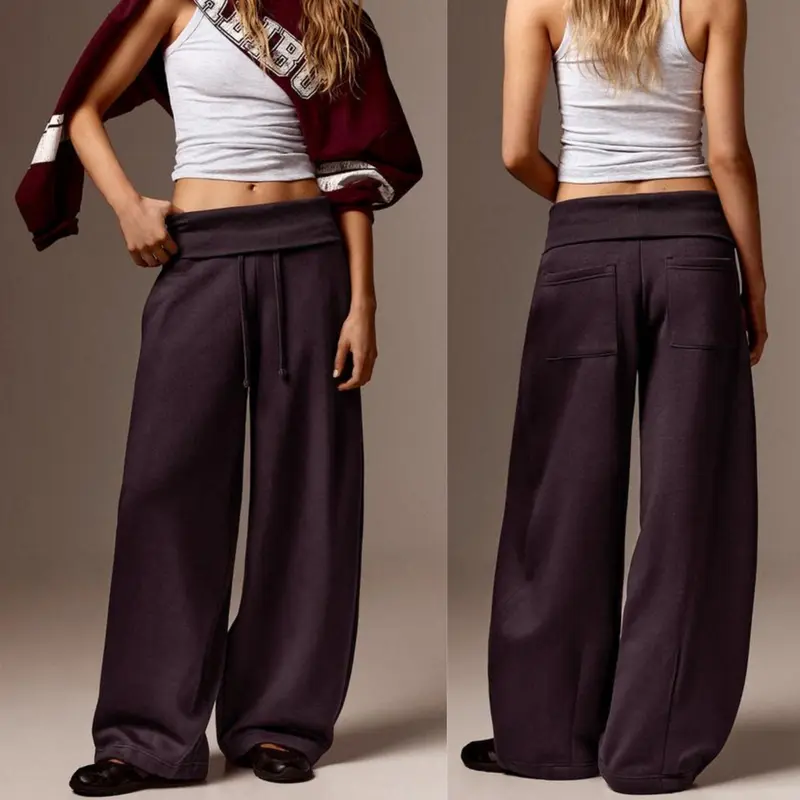 YeeZaa Fold Over Sweatpants for Women 85% Cotton Fitness Clothing Wide Leg Trousers with Pockets High Waisted Drawstring Baggy Sweat Pant 2026 Fall Winter Fashion Clothing🔥BUY 3 FOR $20.99 | BEST VALUE: 3 FOR ONLY $20.99