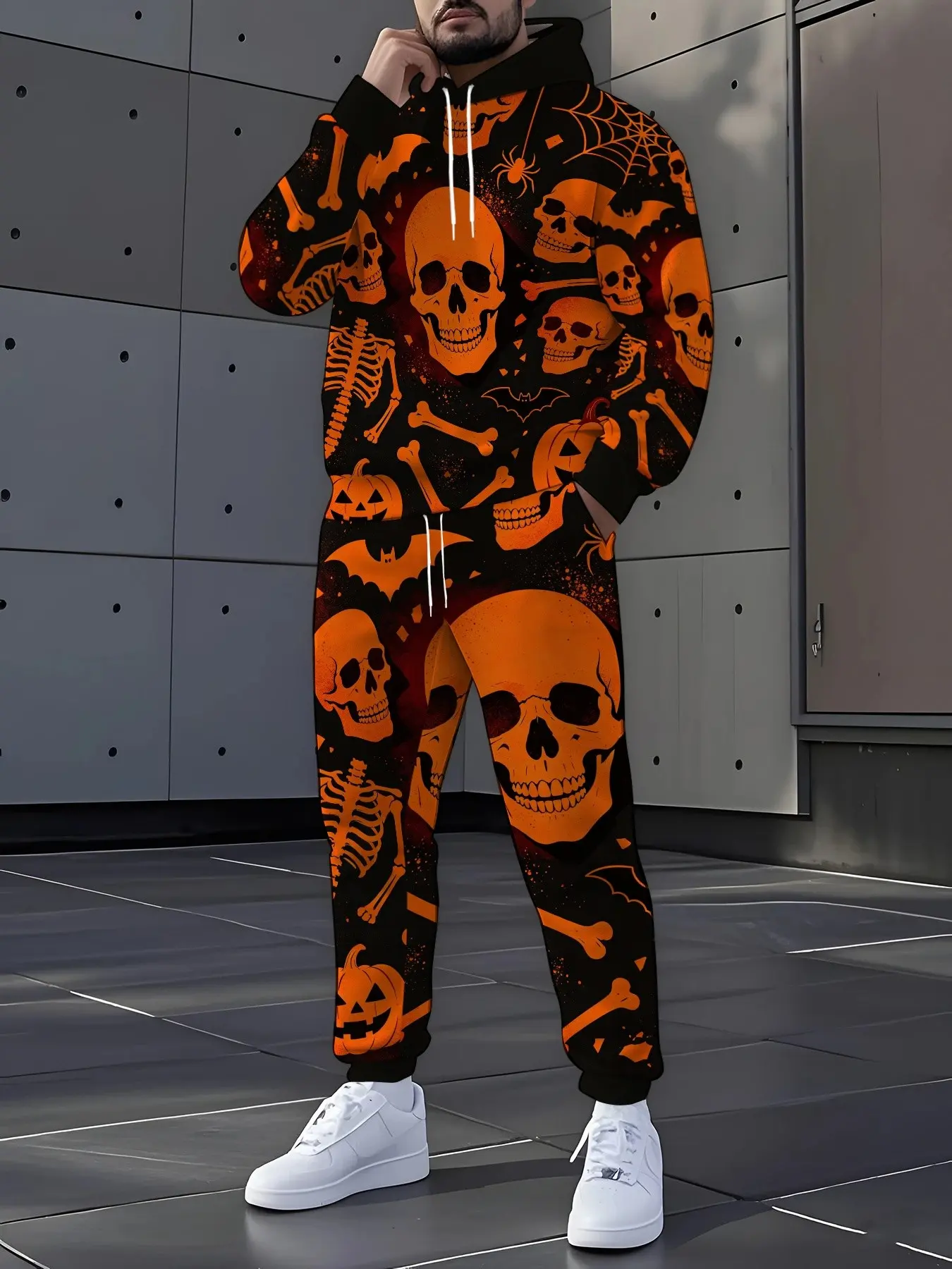 Men's Halloween Skeleton Print Hoodie and Pants Set, Casual Outdoor Wear🔥BUY 4 FOR $23.99 | BEST VALUE: 8 FOR ONLY 33.99