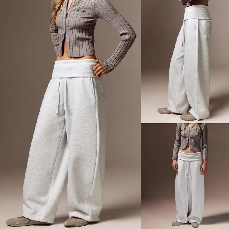 YeeZaa Fold Over Sweatpants for Women 85% Cotton Fitness Clothing Wide Leg Trousers with Pockets High Waisted Drawstring Baggy Sweat Pant 2026 Fall Winter Fashion Clothing🔥BUY 3 FOR $20.99 | BEST VALUE: 3 FOR ONLY $20.99
