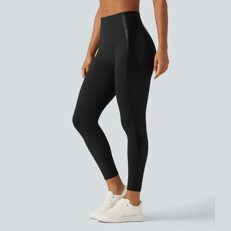 High Waisted Stretchy PU Tummy Control Yoga Leggings with Pocket🔥 BUY 7 FOR $17.99 | BEST VALUE: 11 FOR ONLY $24.99