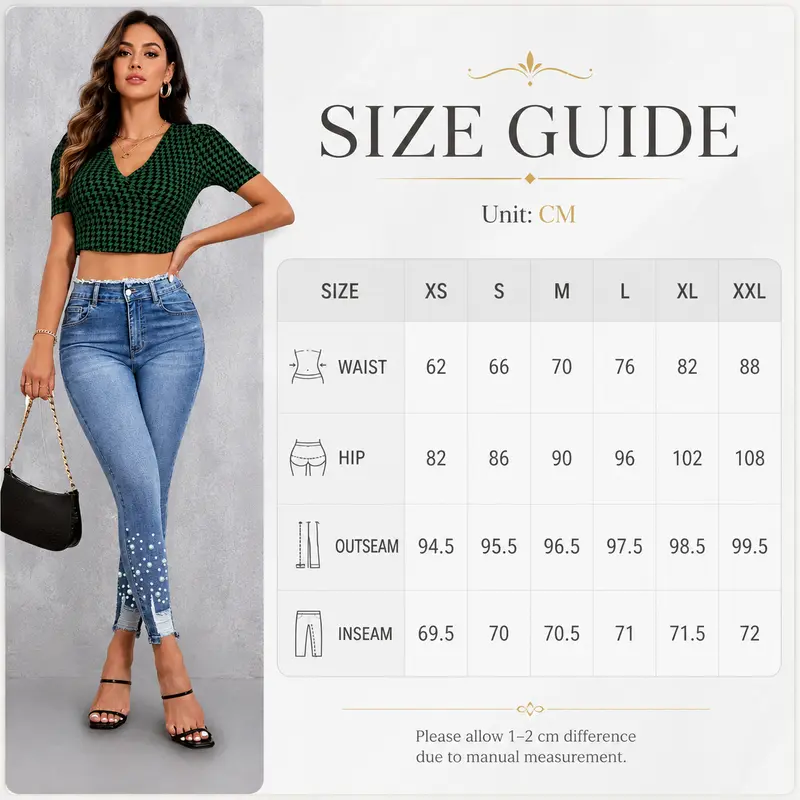 Women’s High-Waist Skinny Jeans with Pearl Embellishments - Y2K Streetwear🔥 BUY 6 FOR $24.99 | BEST VALUE: 6 FOR ONLY $24.99