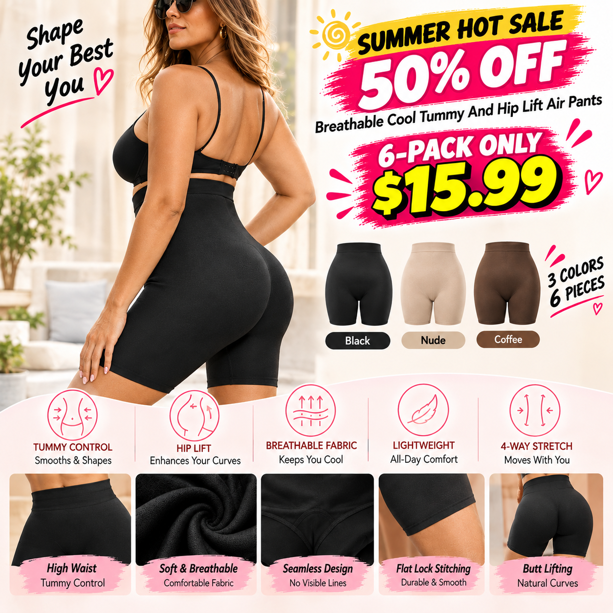 💃 SUMMER HOT SALE – 50% OFF 🌸 Breathable Cool Tummy And Hip Lift Air Pants 🔥 BUY 6 FOR $15.99 | BEST VALUE: 6 FOR ONLY $15.99