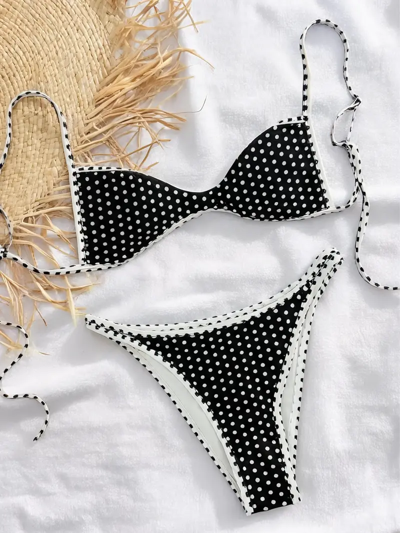 🔥4 items for just $19.99. Women's Elastane 2-Piece Adjustable Strap Tie-Back Polka Dot Bikini Set.