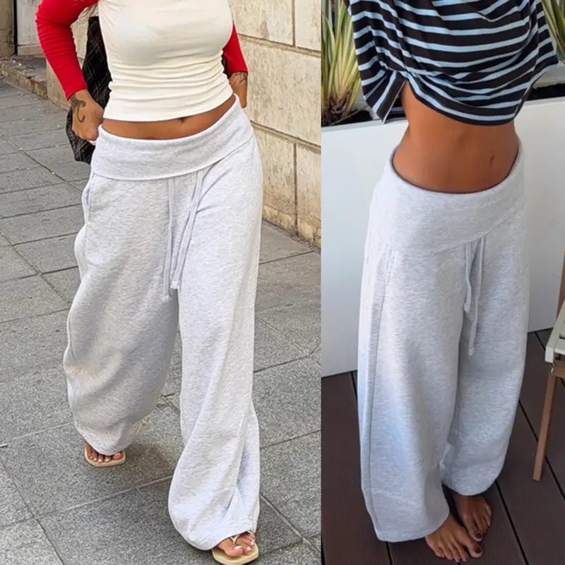 YeeZaa Fold Over Sweatpants for Women 85% Cotton Fitness Clothing Wide Leg Trousers with Pockets High Waisted Drawstring Baggy Sweat Pant 2026 Fall Winter Fashion Clothing🔥BUY 3 FOR $20.99 | BEST VALUE: 3 FOR ONLY $20.99