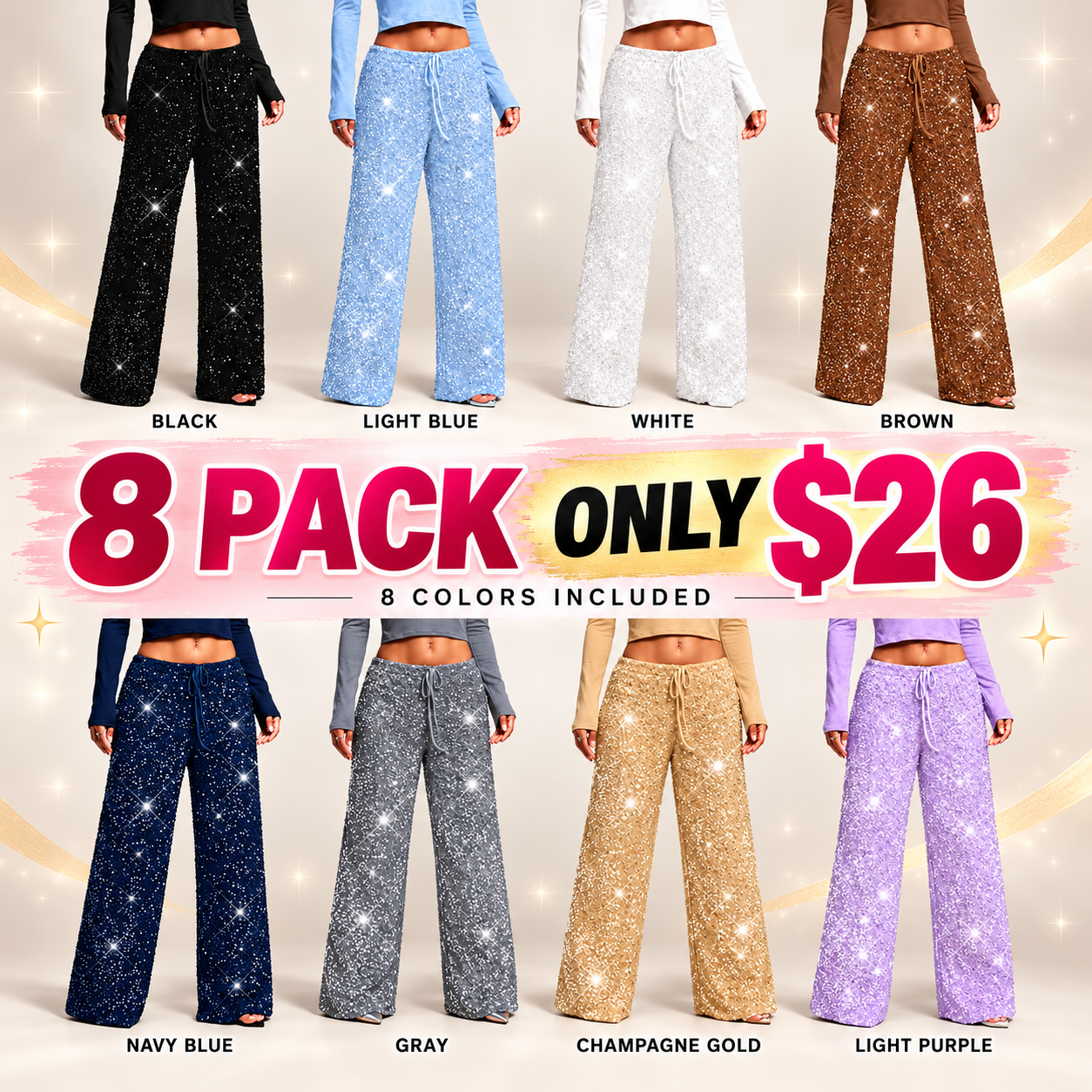 👖Women's Sequin Sparkle Elastic Waist Straight-Leg Pants🔥BUY 3 FOR $20.99 | BEST VALUE: 3 FOR ONLY $20.99