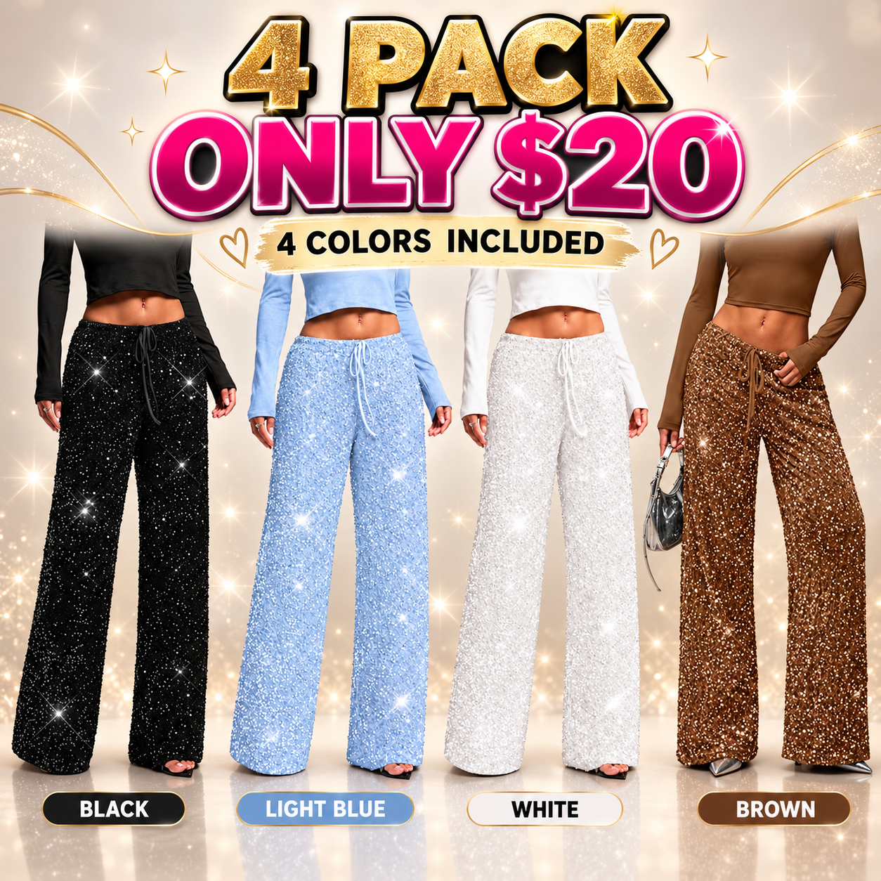 👖Women's Sequin Sparkle Elastic Waist Straight-Leg Pants🔥BUY 3 FOR $20.99 | BEST VALUE: 3 FOR ONLY $20.99