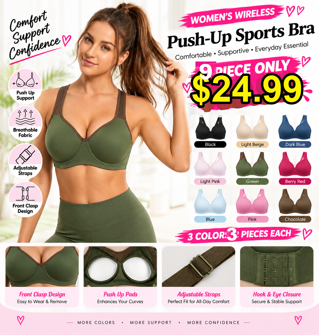 🏋 Sports Bra for Plus Size Women, Soft Support, Non-Padded, Full Coverage, Wide Strap, Outside Underwire, Summer Athletic Wear 🔥 BUY 9 FOR $24.99 | BEST VALUE: 9 FOR ONLY $24.99