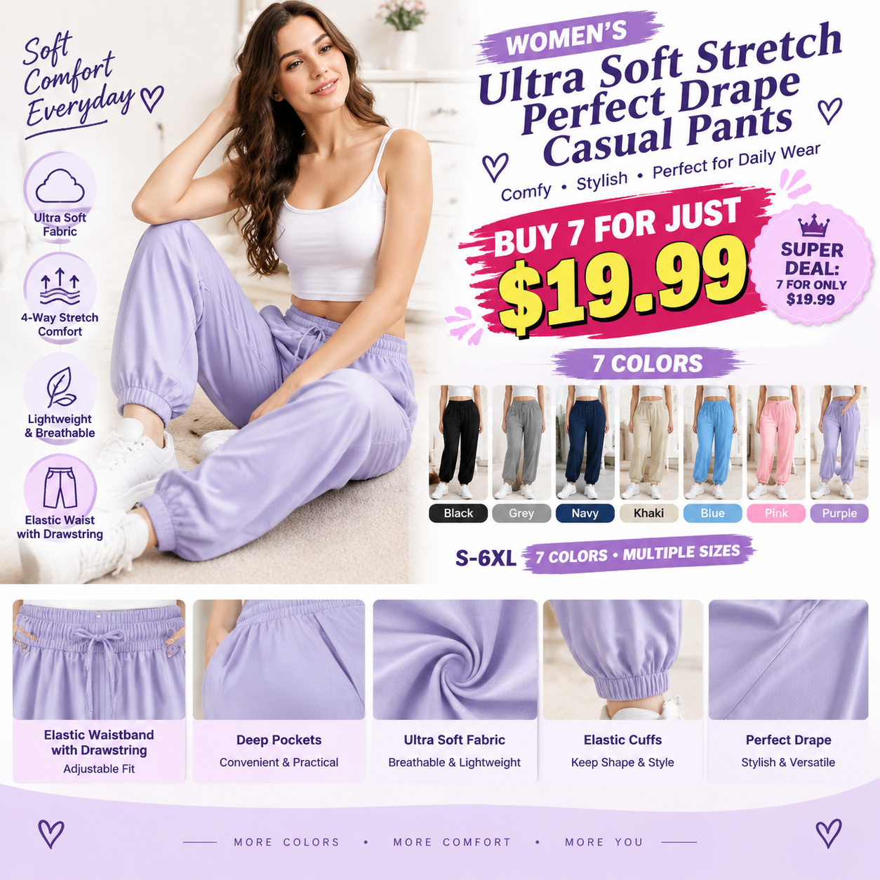 🎁Women's Ultra Soft Stretch Perfect Drape Casual Pants🔥 Buy 7 for just $19.99 | Super Deal: 7 for only $19.99