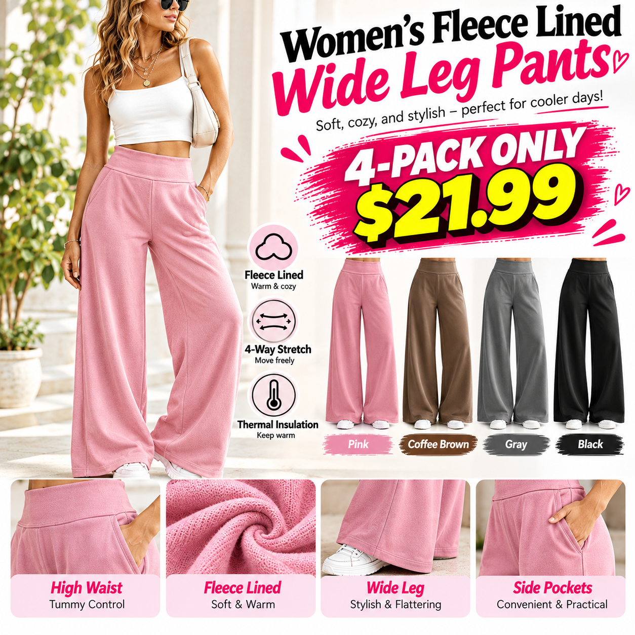 🧘‍♀️ Women’s Fleece Lined Yoga Pants 🔥 BUY 4 FOR $21.99 | BEST VALUE: 4 FOR ONLY $21.99
