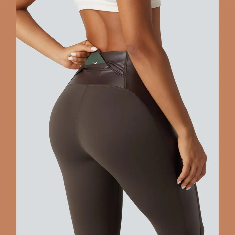 High Waisted Stretchy PU Tummy Control Yoga Leggings with Pocket🔥 BUY 7 FOR $17.99 | BEST VALUE: 11 FOR ONLY $24.99