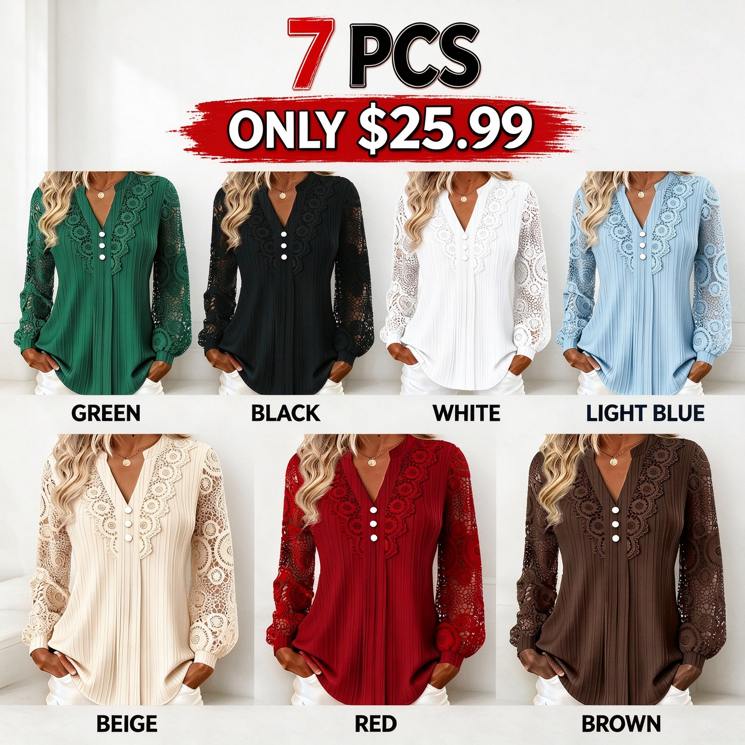 ✨✨Women's Lace Patchwork V-Neck Long Sleeve Top – Feminine Elegance With Everyday Comfort 🌸
