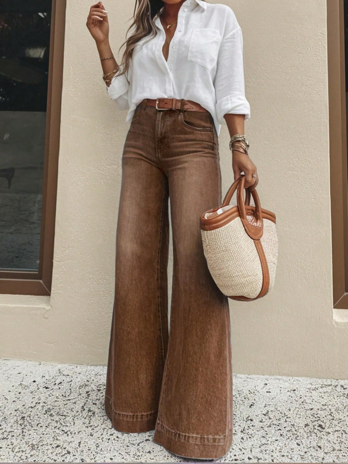 Women's casual wide-leg vintage denim jeans