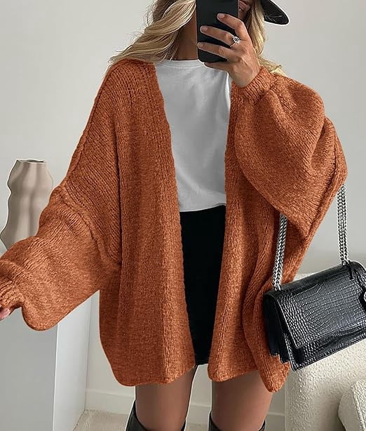 Womens Oversized Cardigan Sweaters Fall Long Lantern Sleeve Knit Open Front Lightweight Sweater