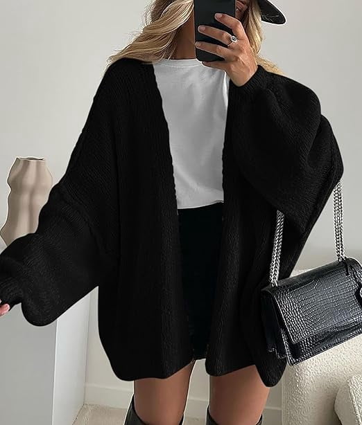 Womens Oversized Cardigan Sweaters Fall Long Lantern Sleeve Knit Open Front Lightweight Sweater