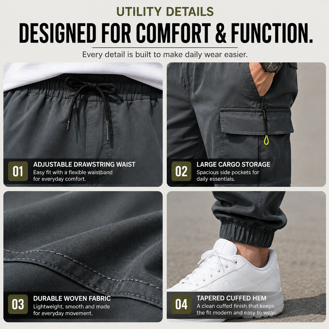 Men's Cargo Jogger Pants Utility Details