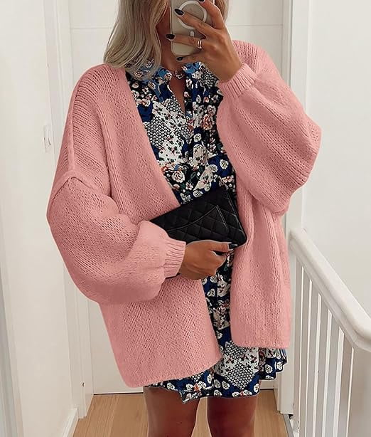 Womens Oversized Cardigan Sweaters Fall Long Lantern Sleeve Knit Open Front Lightweight Sweater