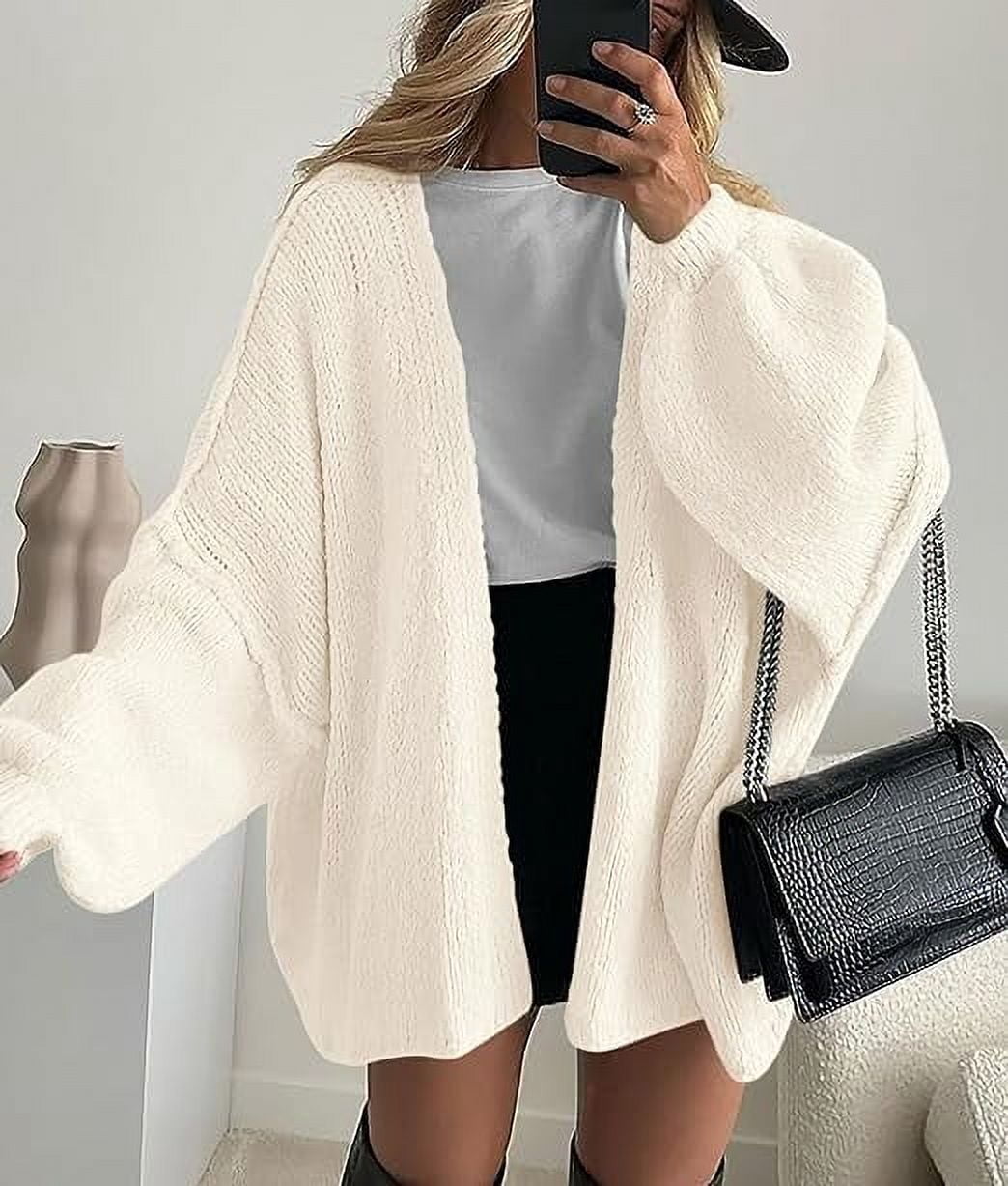 Womens Oversized Cardigan Sweaters Fall Long Lantern Sleeve Knit Open Front Lightweight Sweater