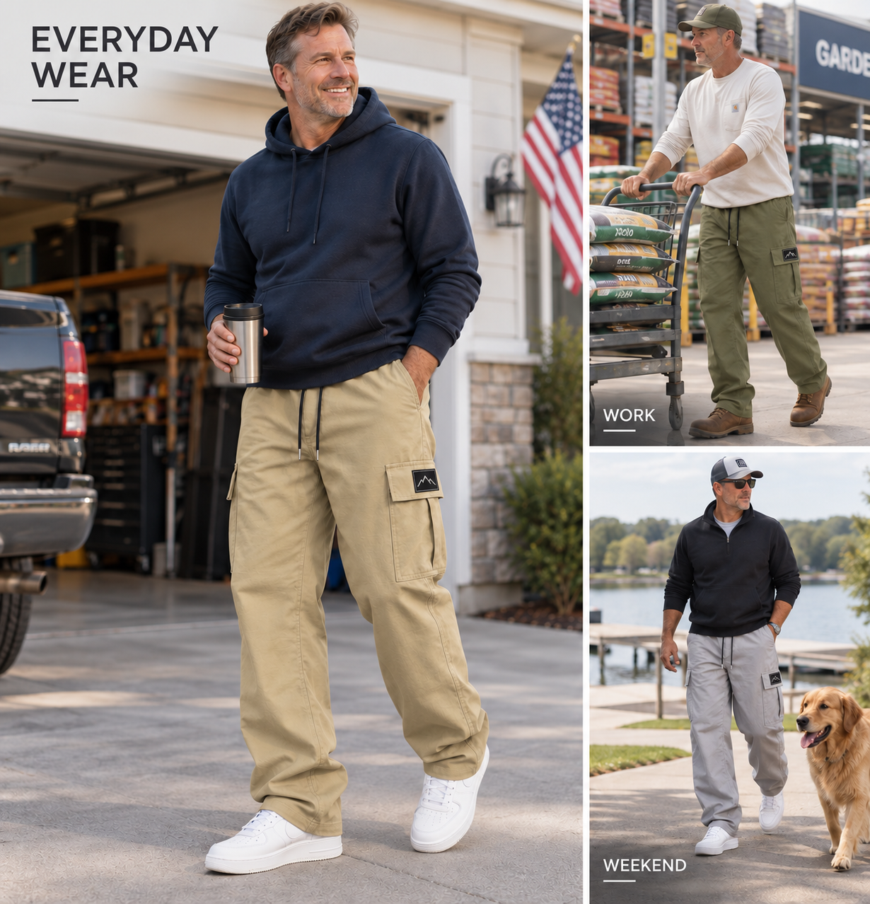 Men's relaxed straight leg cargo pants fit and movement