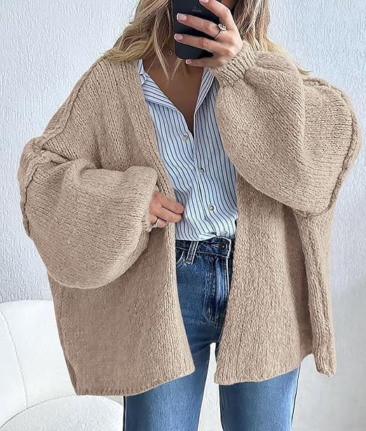 Womens Oversized Cardigan Sweaters Fall Long Lantern Sleeve Knit Open Front Lightweight Sweater