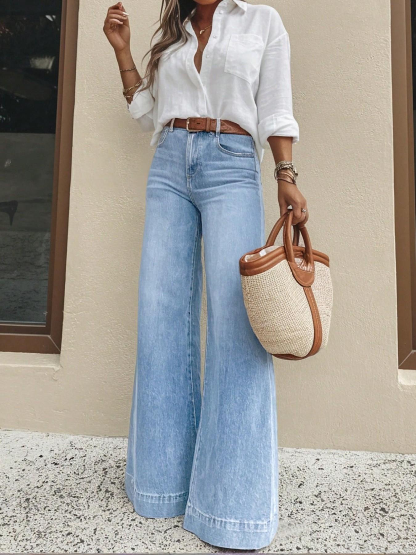 Women's relaxed wide-leg stretch jeans