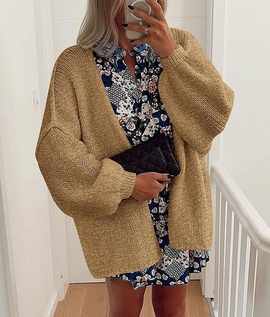 Womens Oversized Cardigan Sweaters Fall Long Lantern Sleeve Knit Open Front Lightweight Sweater