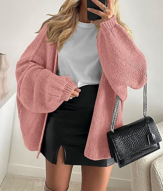 Womens Oversized Cardigan Sweaters Fall Long Lantern Sleeve Knit Open Front Lightweight Sweater