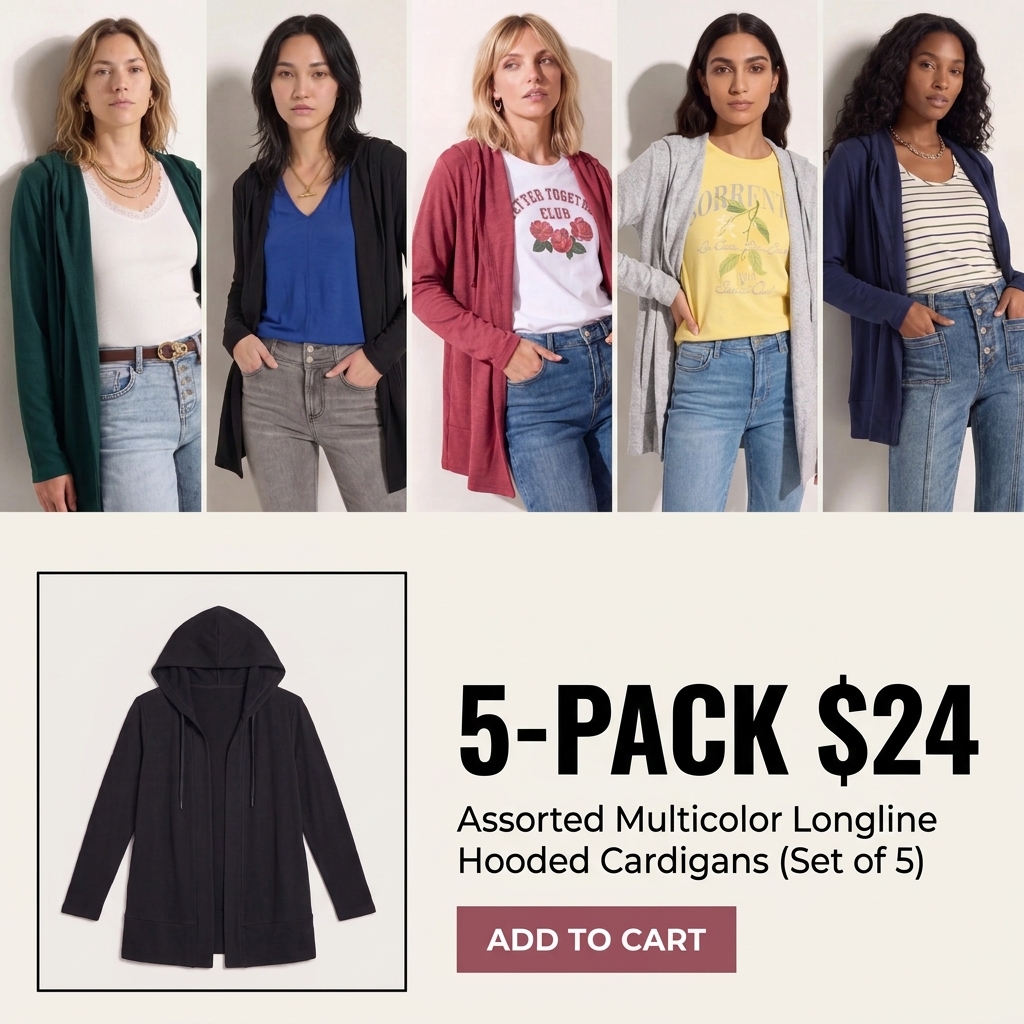 Women's Hooded Open Front Cardigan – Soft Brushed Knit with Pockets