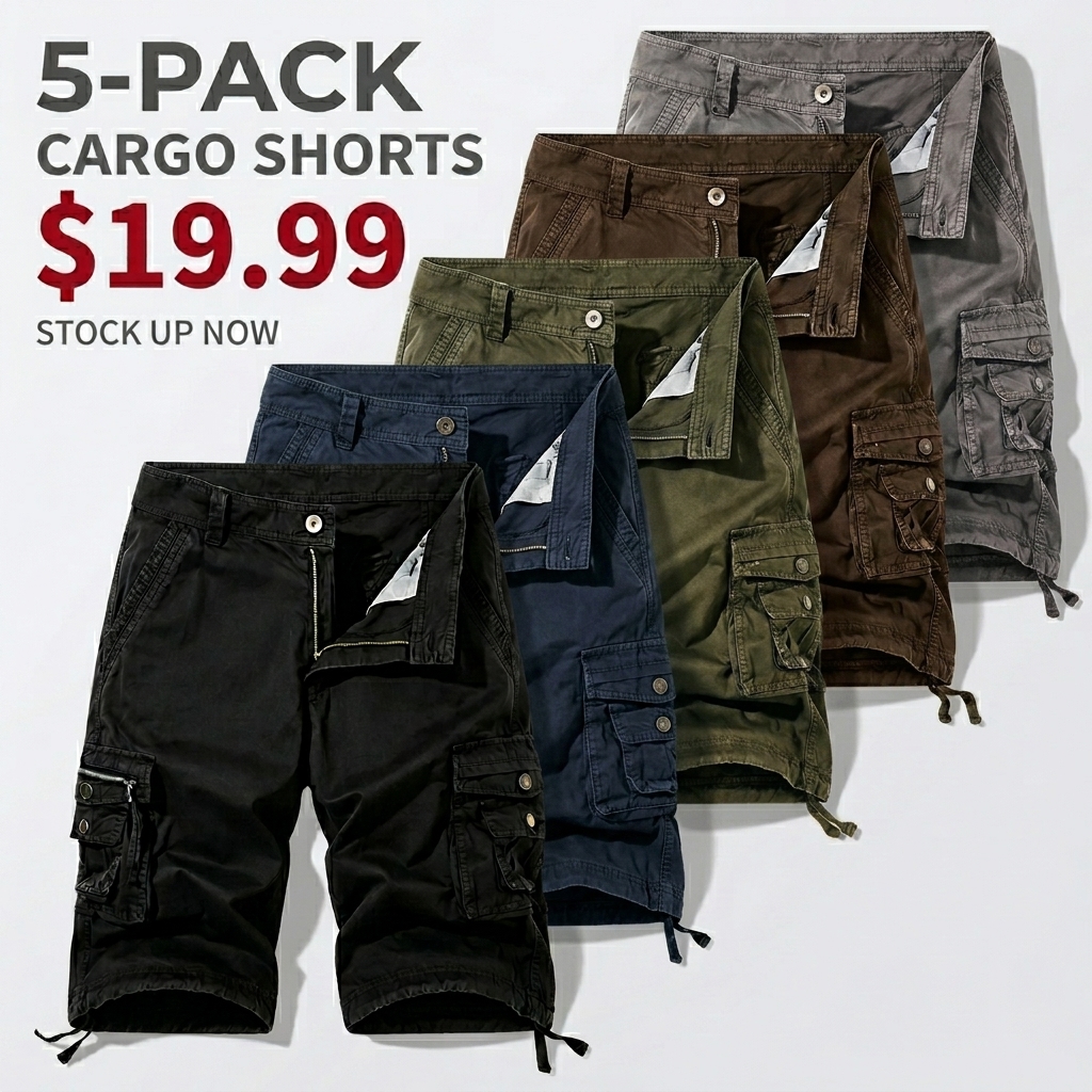 Summer Clearance🔥5-Pack Men's Summer Cargo Shorts – Loose Fit Multi-Pocket Shorts