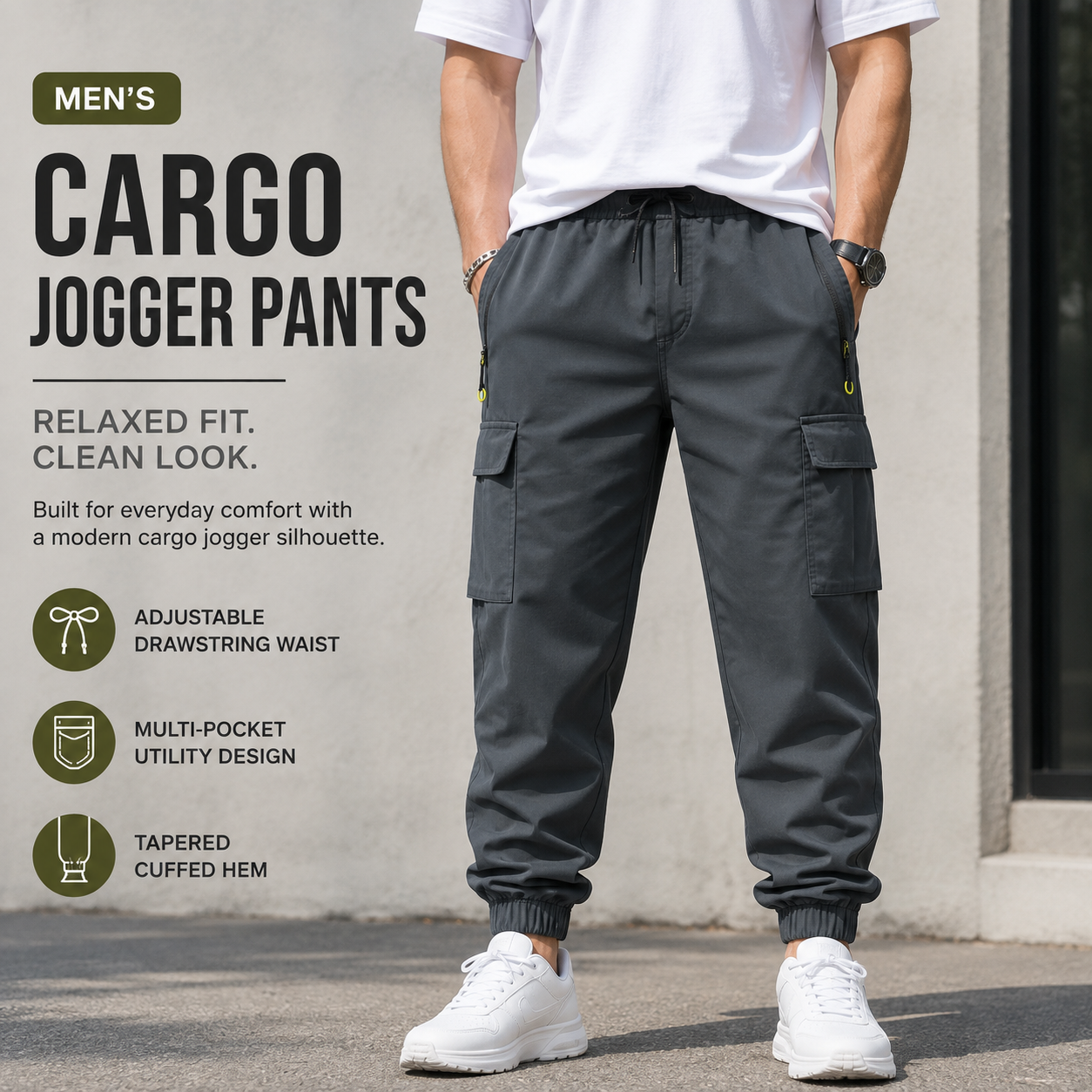 Men's Cargo Jogger Pants Front Fit