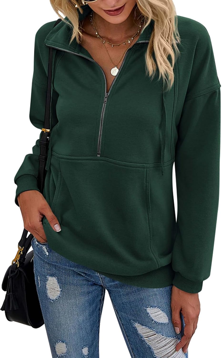 Women's Casual Long Sleeve Sweatshirt Half Zip Pullover Tops
