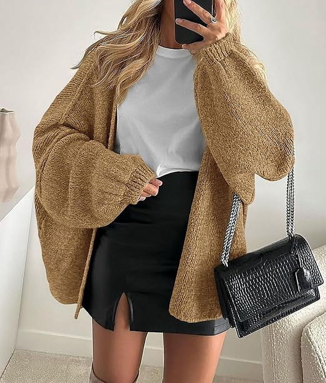 Womens Oversized Cardigan Sweaters Fall Long Lantern Sleeve Knit Open Front Lightweight Sweater
