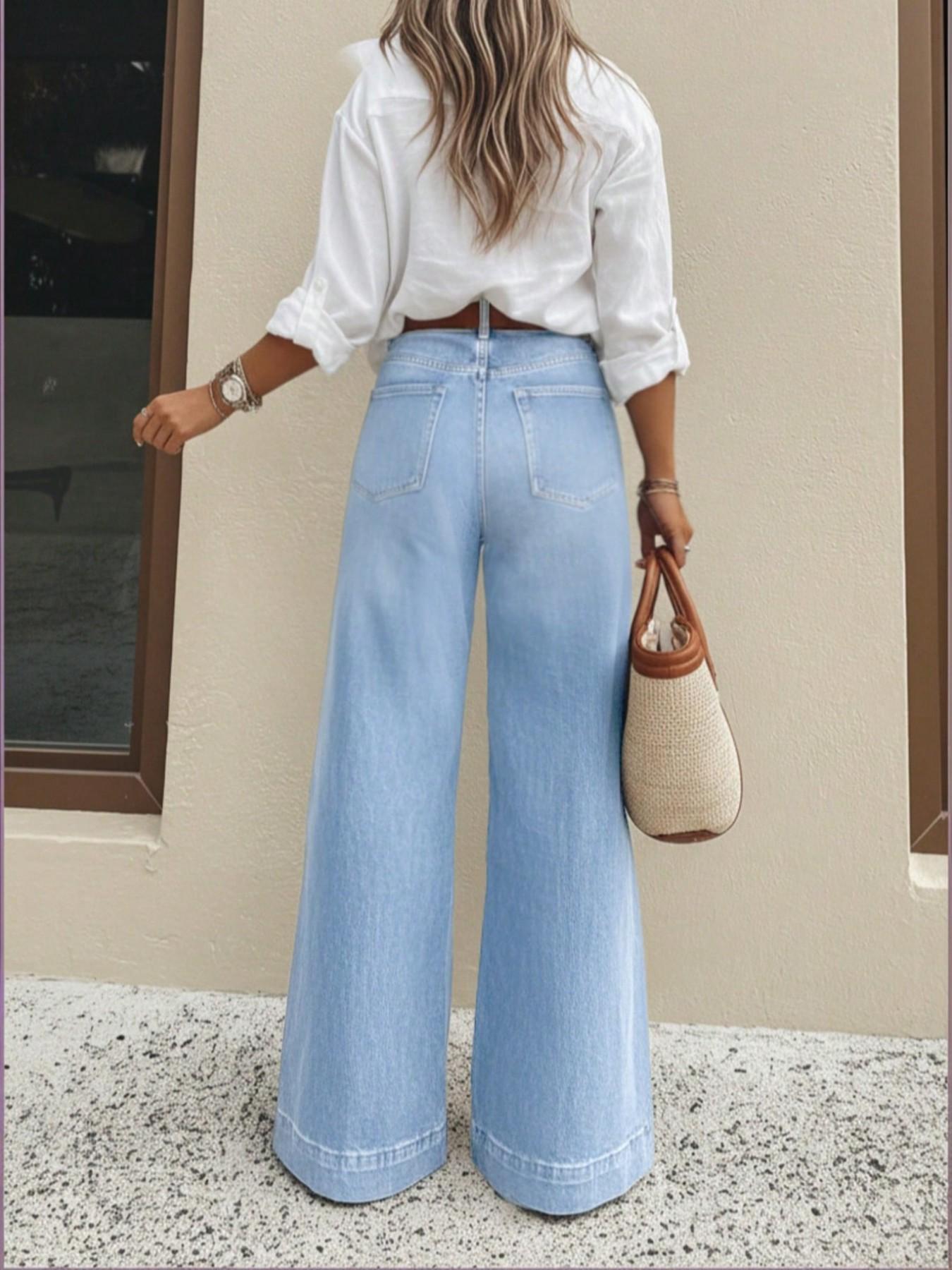 Women's high-waisted wide-leg denim jeans