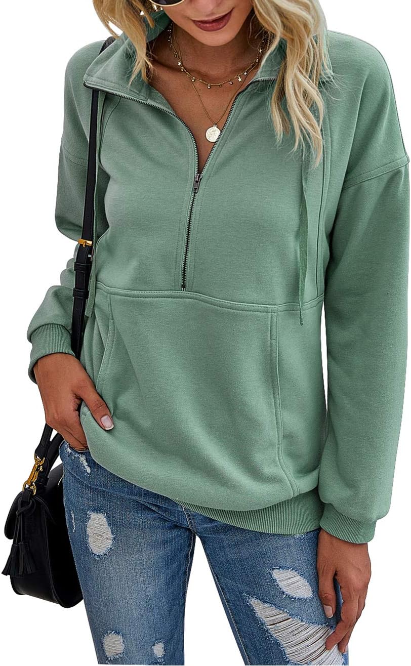 Women's Casual Long Sleeve Sweatshirt Half Zip Pullover Tops
