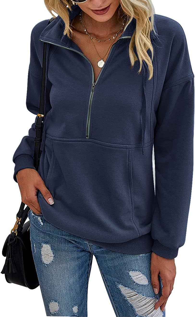 Women's Casual Long Sleeve Sweatshirt Half Zip Pullover Tops