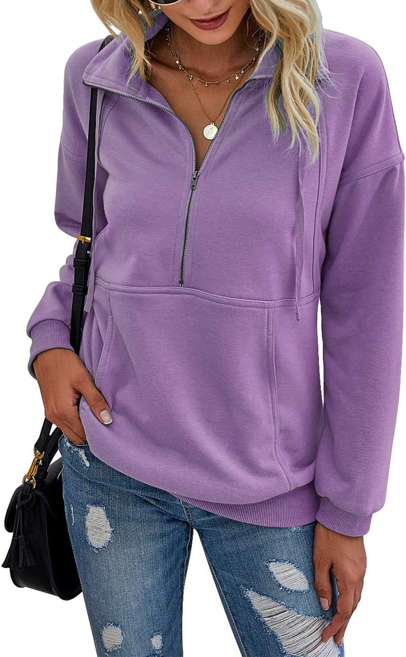 Women's Casual Long Sleeve Sweatshirt Half Zip Pullover Tops