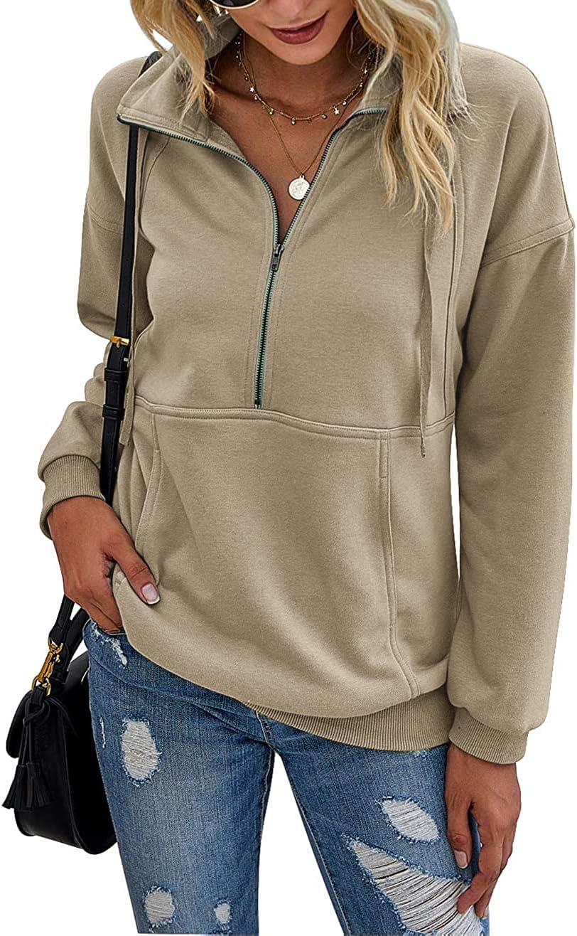 Women's Casual Long Sleeve Sweatshirt Half Zip Pullover Tops