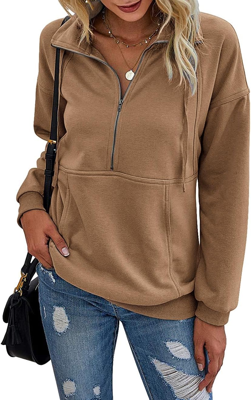 Women's Casual Long Sleeve Sweatshirt Half Zip Pullover Tops