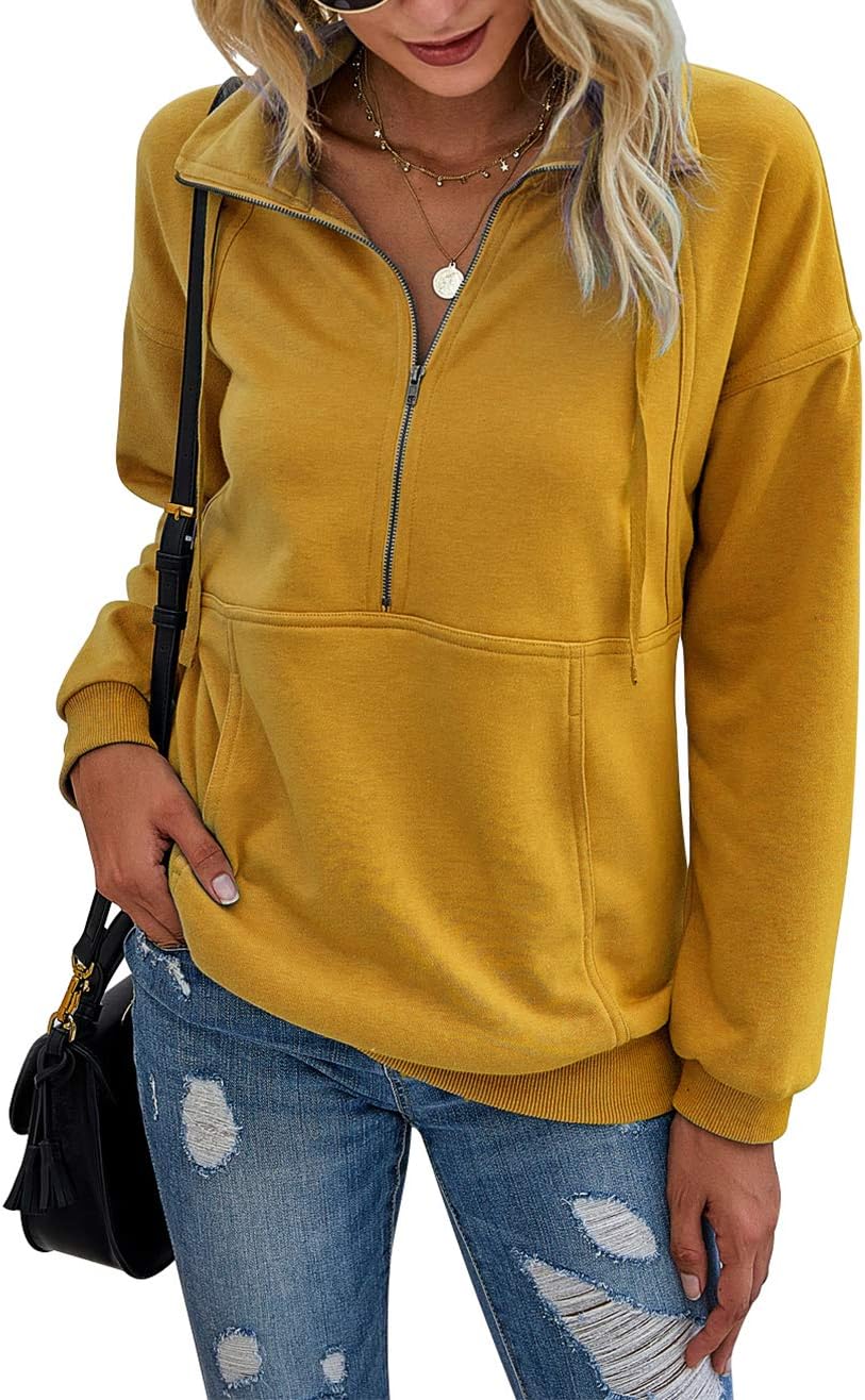 Women's Casual Long Sleeve Sweatshirt Half Zip Pullover Tops