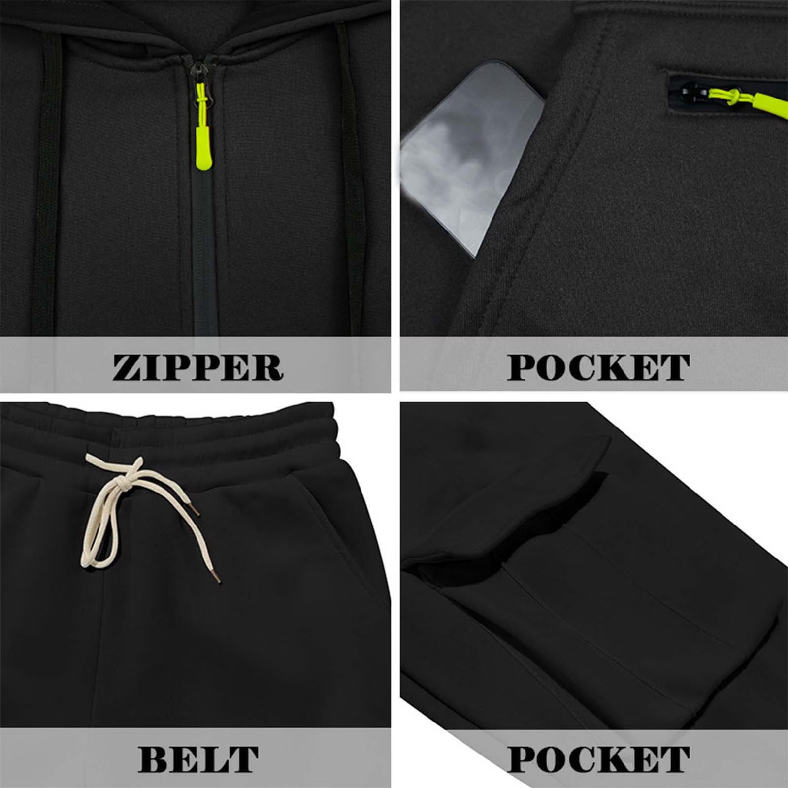 Hoodie zipper pocket waist and cargo pocket details
