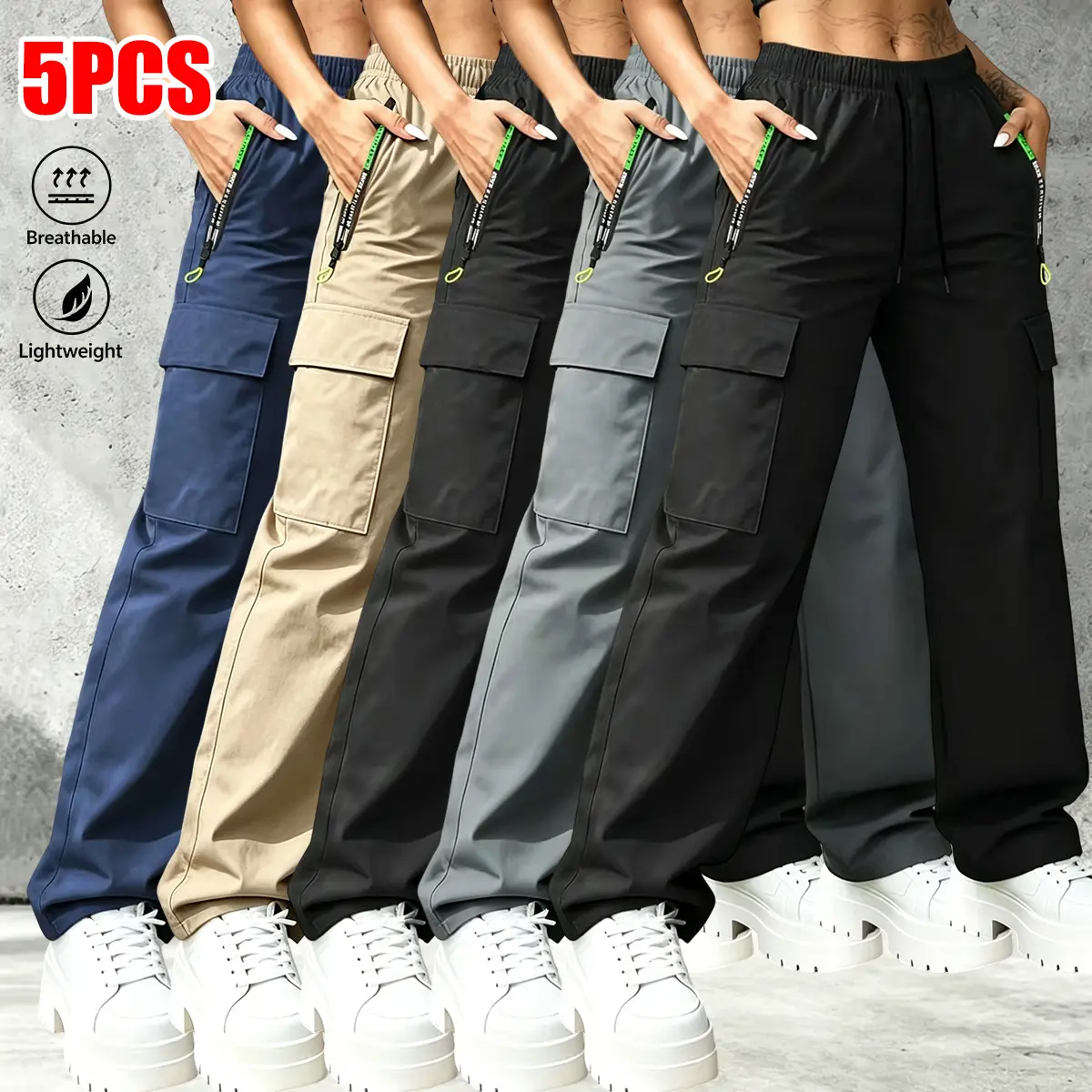 Women’s 5-Pack Lightweight Cargo Jogger Pants – Casual Outdoor Utility Pants